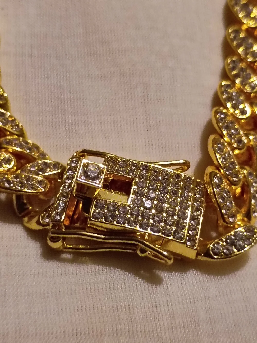 Gold-Tone Cuban Link Necklace with Pavé Accents
